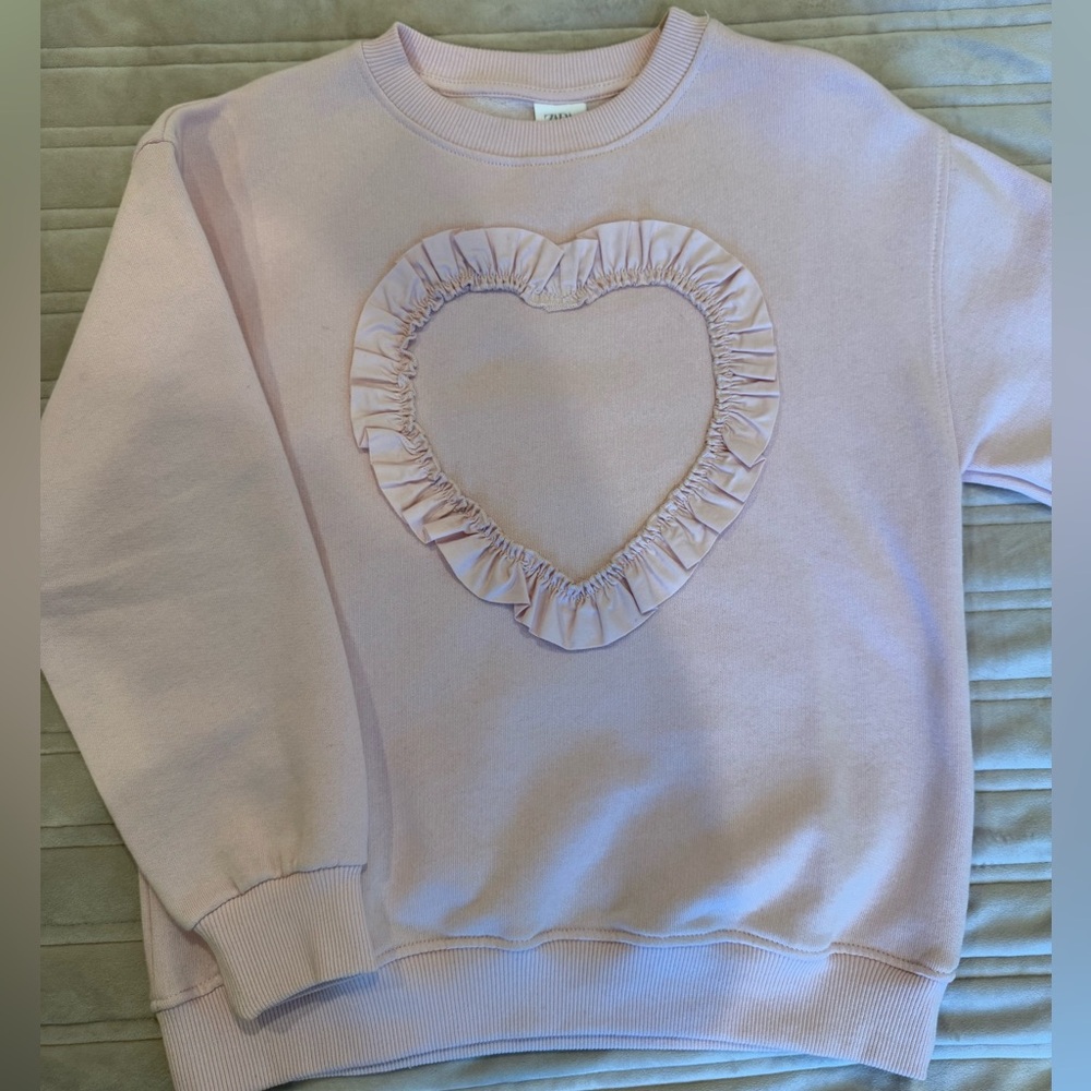 Zara. Pink Ruffle Heart Sweater